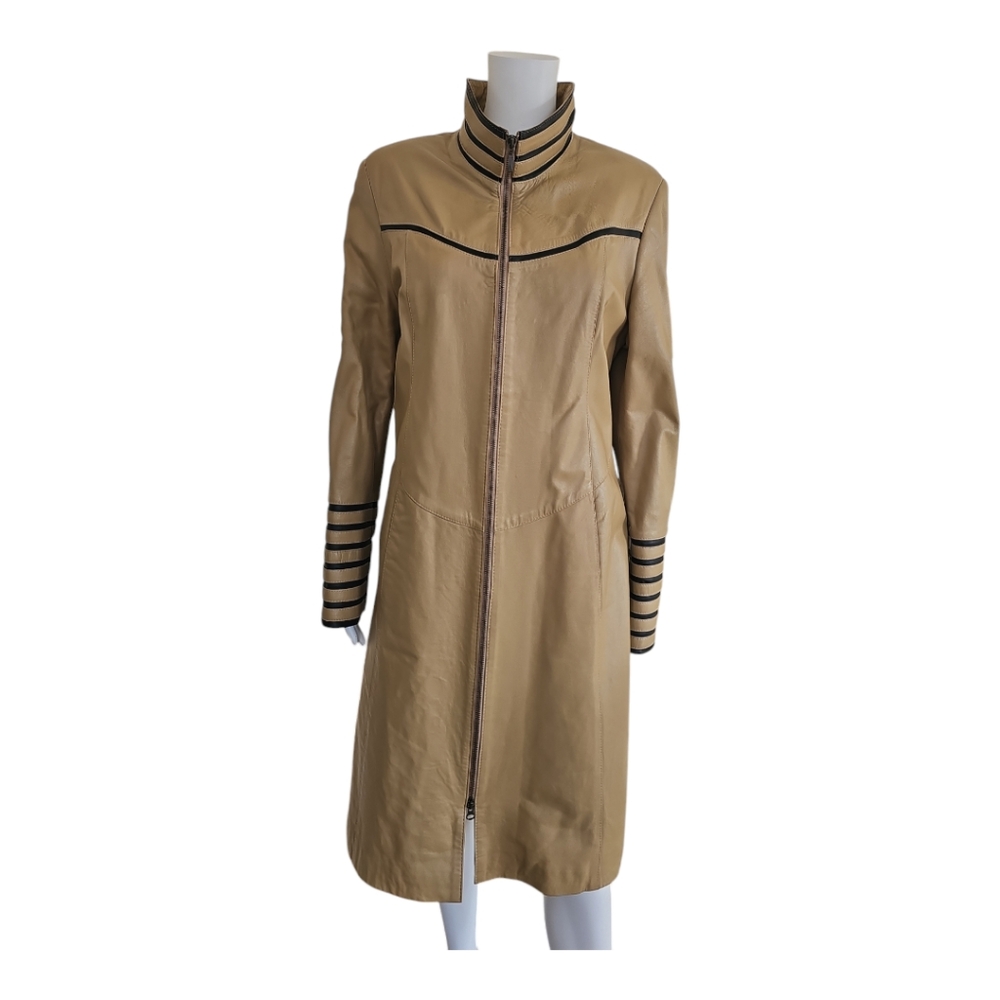 Tan Trench Coat with Black Accents
